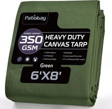 Canvas Tarp 6X8 Feet, 12 Oz Heavy Duty Waterproof with Rustproof Grommets, UV Re