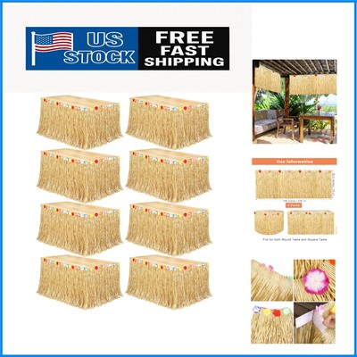 Reusable 8 Pack Luau Table Skirts in Straw Yellow - Perfect for Tropical Parties