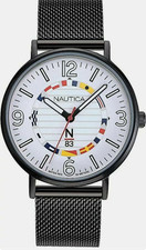 Nuovo! Straordinario Orologio Nautica Maglia Nera Acciaio Inox Segnale Bandiera