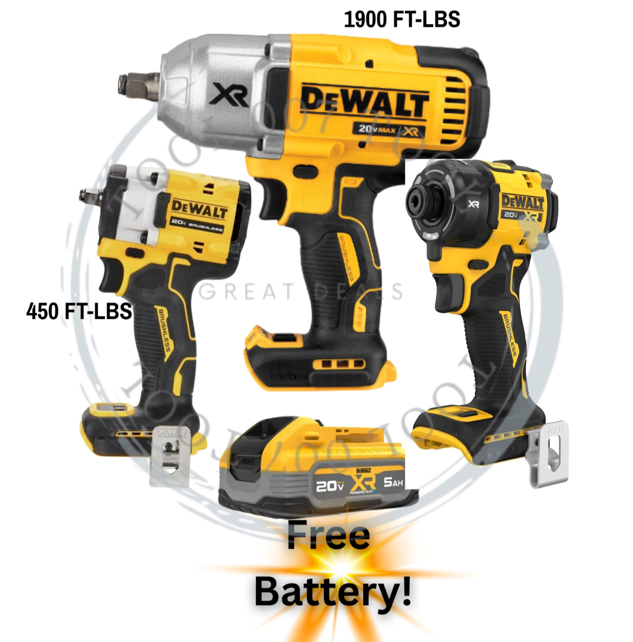 DEWALT Hydraulic Impact Driver & 3/8 & 1/2 in. Impact Wrench 20 V W/Free Battery