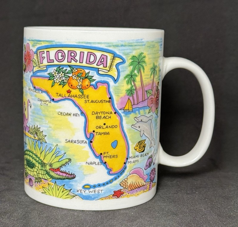 Florida Mug Dolphins Flamingos Gator Map Collector Series Souvenir Coffee Mug