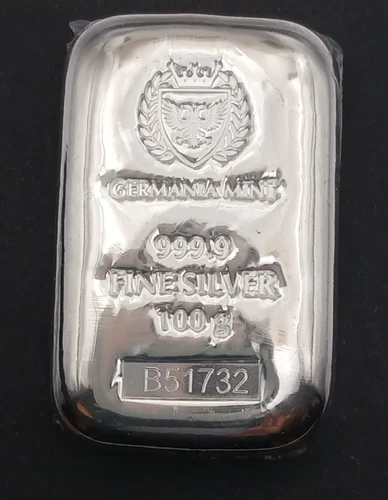 100g Germania Mint Silver Bullion Bar 9999 | Original Shrink Wrap and Box