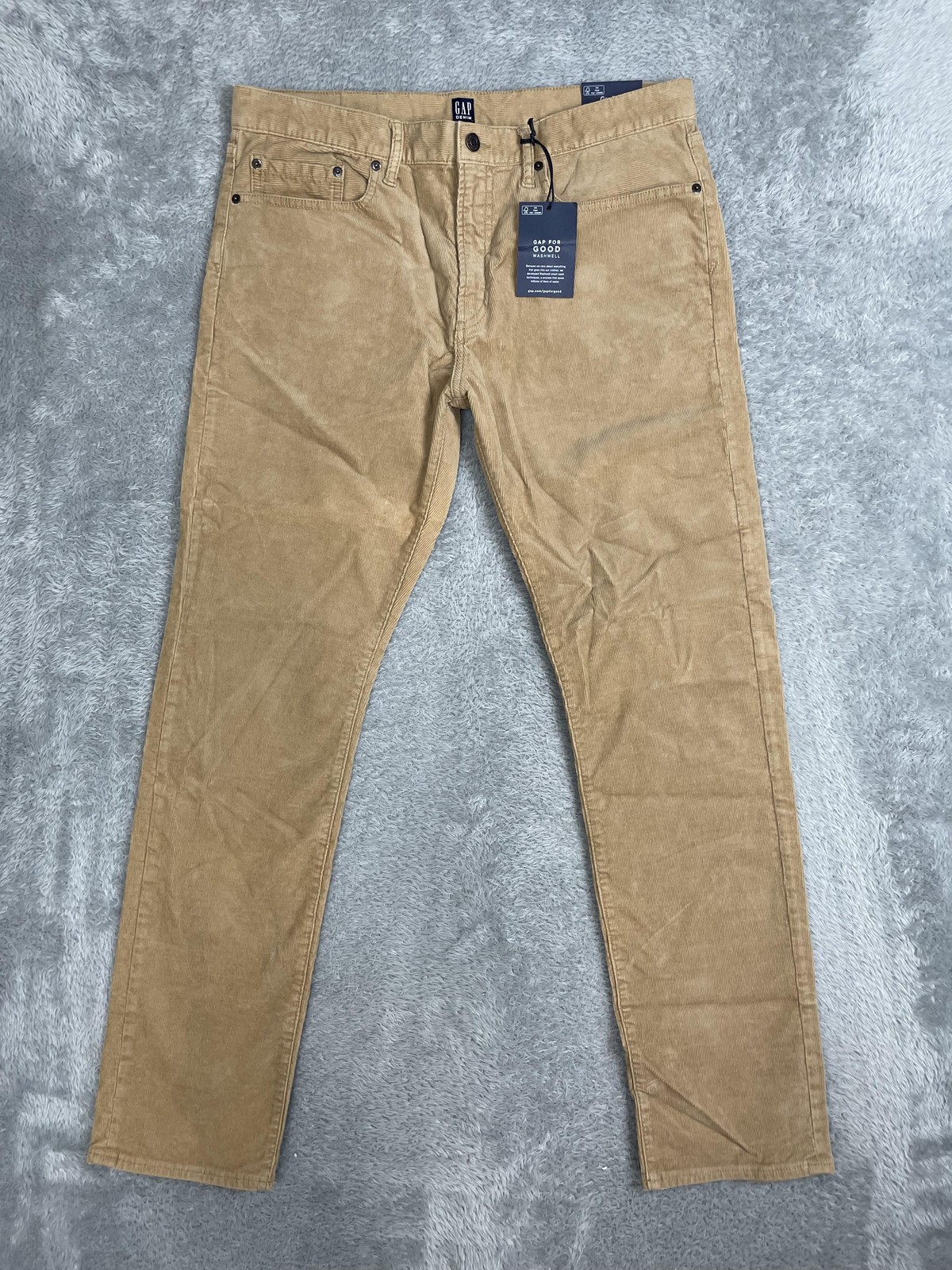 Gap GapFlex Corduroy Pants Jeans Mens 34x32* Beige Slim Straight Stretch Casual