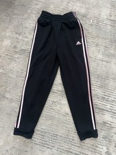Adidas Girl's Athletic Jogger Pants 3 Stripe Black  PINK Size M 10-12