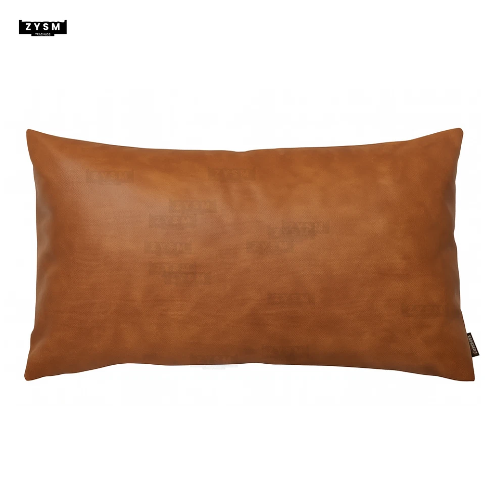 FUNDAS DE ALMOHADA DE CUERO GENUINO DE OVEJA MARRÓN CAMEL 30*50 cm par Foto 3 de 4
