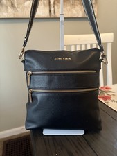 Anne Klein Black Pebbled Crossbody Bag Gold Hardware Zip Adjustable Strap