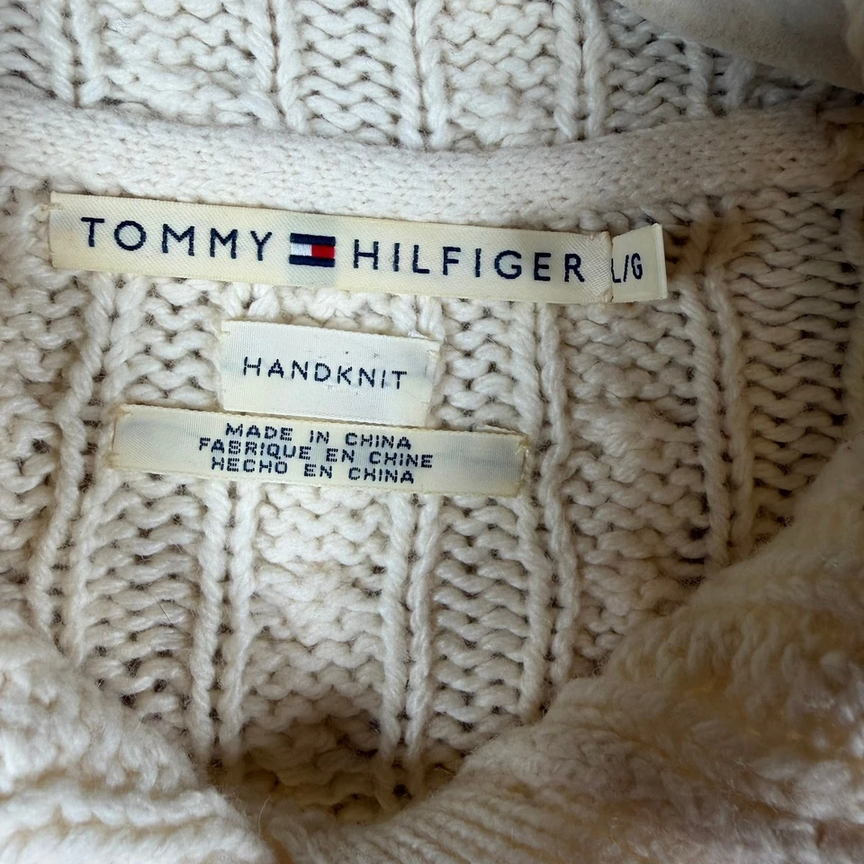 Suéter Tommy Hilfiger Crema Tejido a Mano L Mezcla de Lana Laganlook Preppy Foto 3 de 4