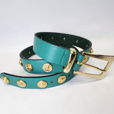 Vintage The Limited Belt Green Leather Studded Lion Head Womens Gold Made Italy