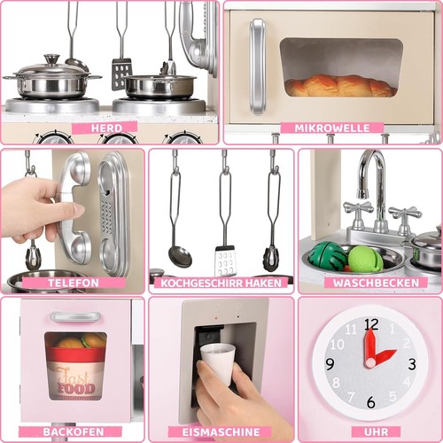 Cuisine jouet cuisine pour enfants rose cuisine de jeu enfants BOIS avec accessoires cuisine, lumière - Photo 6/9
