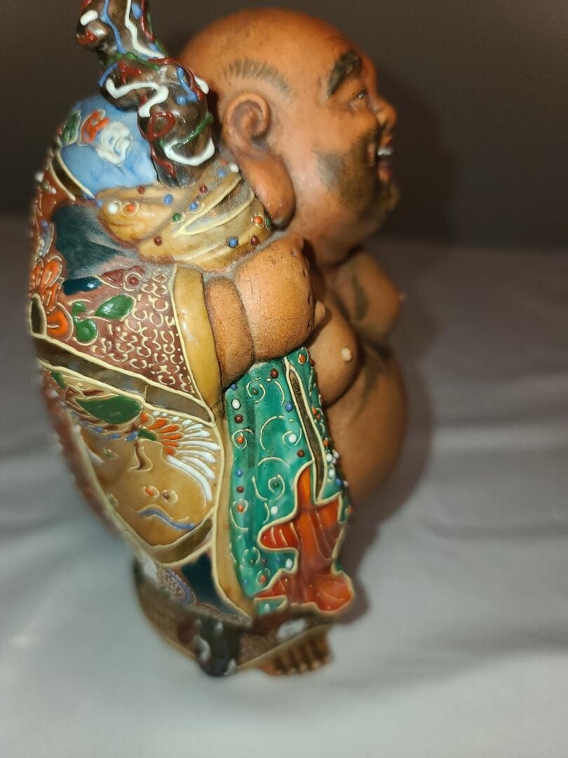 Antique Japanese Kutani Shichifuku Hotei Buddha Statue, God of