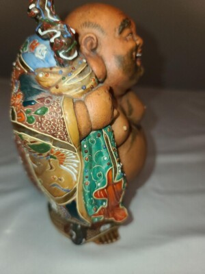 Antique Japanese Kutani Shichifuku Hotei Buddha Statue, God of