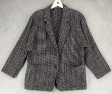 Vintage Finity Wool Blazer Women Size 12 One Button Union Made Multicolor
