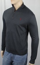 Polo Ralph Lauren Lightweight Grey 1/2 Half Zip Sweater Burgundy Pony Suede NWT