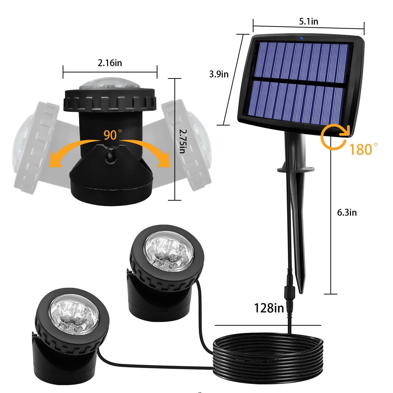 Solar Pond Spotlights 2 In 1 12 Led Solar Underwater Lights With Dual Head Water