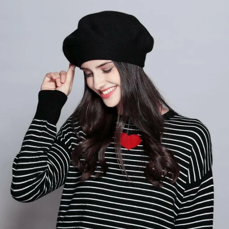 Moda Clásica Vintage Estilo Francés Suave Lana Mezcla Boina Cálida Invierno Sombrero Foto 4 de 4