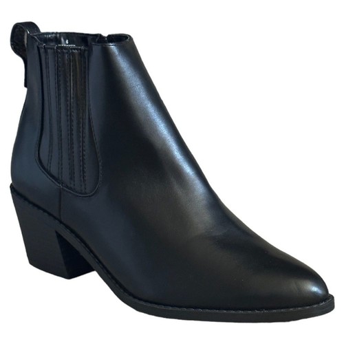 Express Black Pointed Toe Ankle Boots 6 Faux Leather Western Zip Booties NWOB