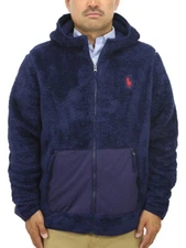 Polo Ralph Lauren Big Pony Vintage Full Zip Hooded Fleece Jacket Coat - Navy