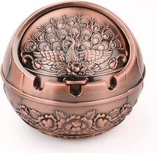 Vintage Decorative Windproof Ashtray with Lid for Cigarettes Metal Portable C...