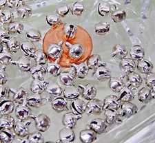 100 Tiny SILVER Steel Metal JINGLE BELL Beads Charms 6mm w/ Loop Little/no noise