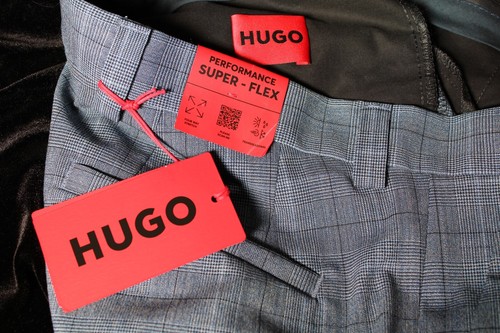 Combinaison homme Hugo Boss coupe moderne à carreaux laine mélangée pantalon bleu 32/31 170 $ neuve avec étiquette - Photo 6 sur 6