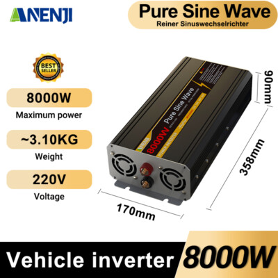 DE 8000W Pure Sine Wave Power Inverter DC 12/24 to AC 220V for Car RV Truck