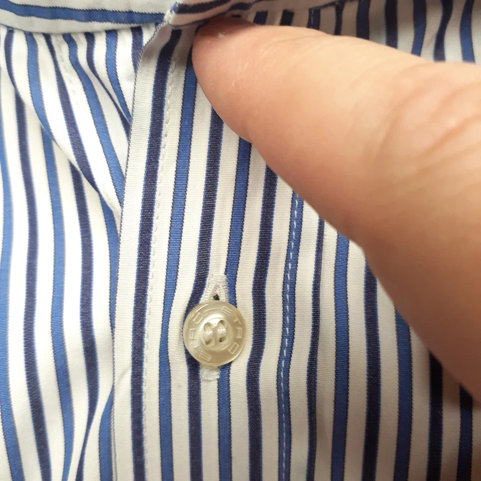 Camisa social Etro azul listra branca algodão feita na Itália 42 (média grande) - Imagem 4 de 4