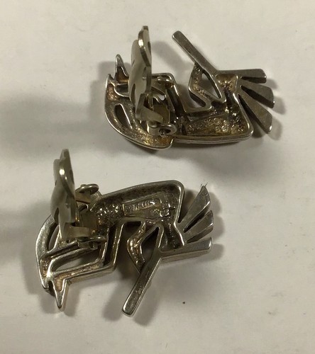 Pair Of Vintage Sterling Silver Kopopelli Earrings. Clip Ons - Picture 6 of 7