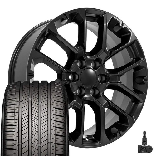 Satin Black SRV 22 inch Rims TPMS & Goodyear Tires Fit Cadillac GMC ...