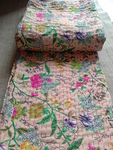 Indian Kantha Quilt Handmade Gudari Hippie Paradise Blanket Queen Size Bedspread - Picture 3 of 5