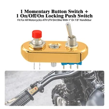 7/8" 1" Gold Motorcycle Handlebar Horn Control Switch Button Locking Momentary