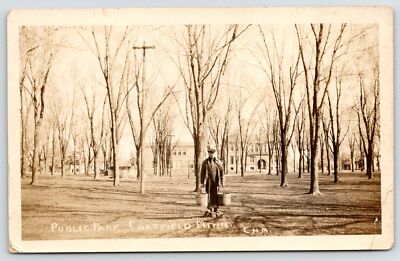 Chatfield MN~Caretaker Carries Two Buckets? Through Park~Foutain? c1919 RPPC PC