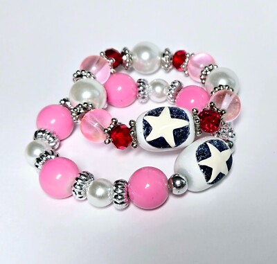 Children Bracelets Stretch Beaded Star Beaded PINK pcs -6 year old 