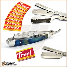 Wooden Handle Barber Shaving Razor Straight Folding Pocket Knife With 10 Blades 