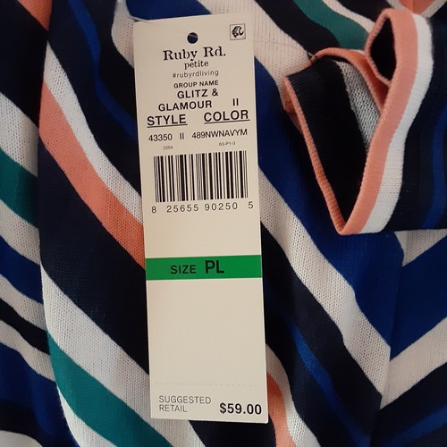 Ruby Rd. Woman Petite Top Size PL Blue Stripe Keyhole Tie Bottom 3/4 Sleeves - Picture 7 of 10