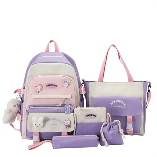 5Pcs Women Girls School Bag Backpack Kawaii Student Bookbag Rucksack Waterproof - Picture 35 of 38
