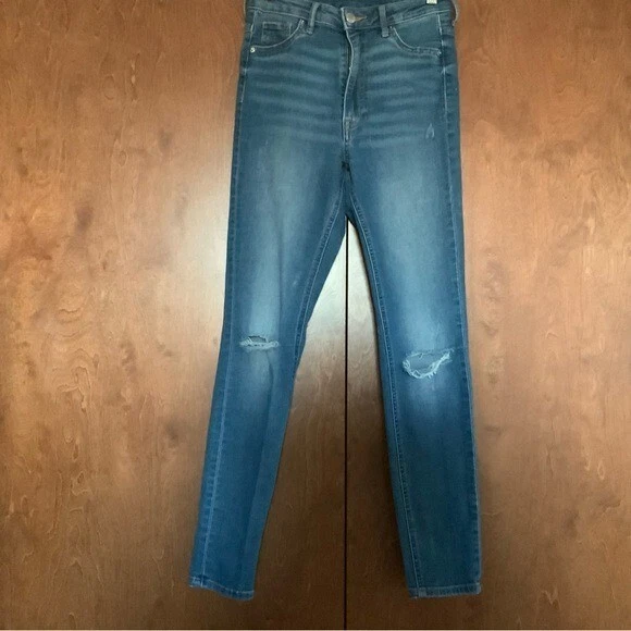 H&M Jeans Womens Ultra High Waist Ankle Jeggings Distressed Size 2