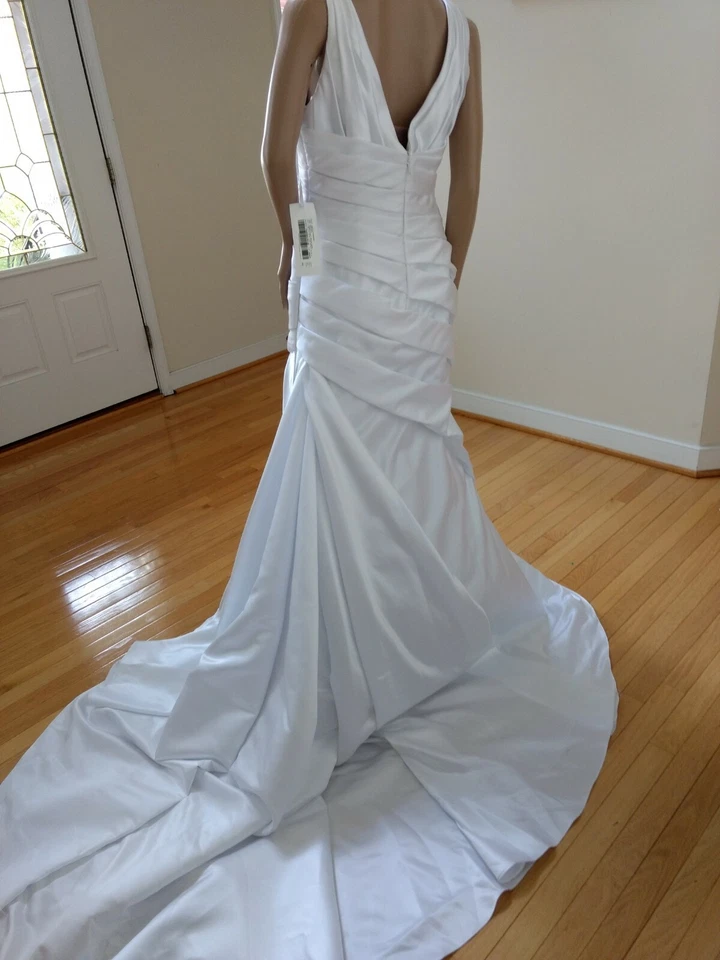 NUEVO CON ETIQUETAS $899.00 Atelier Diagonal Blanco Satén Vestido Boda Vestido de Novia Talla 12  Foto 3 de 4