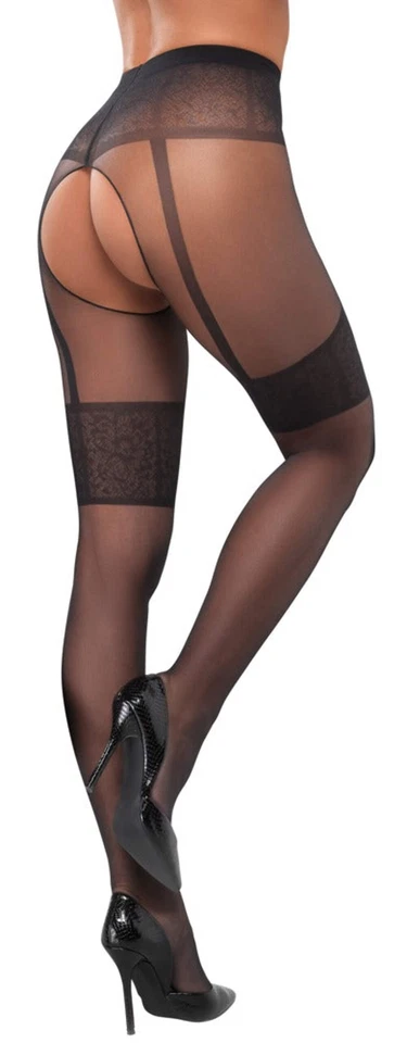 Collant eleganti Calza con cavallo Aperto nero Sexy Lingerie erotica Reggicalze - Imagen 3 de 4