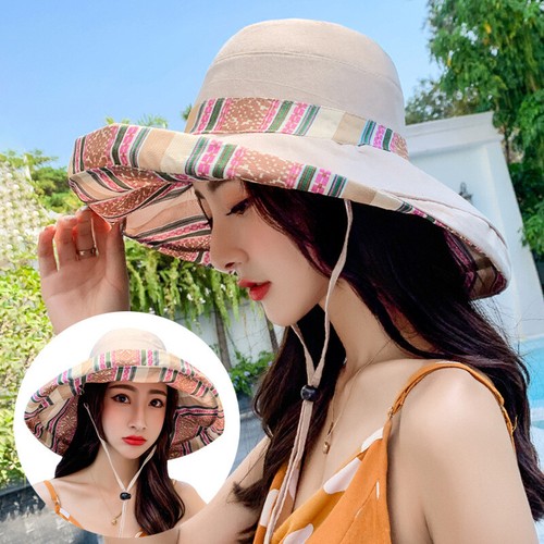 Lady Wide Brim Bucket Hat Ethnic Floral Print Thin Reversible Fisherman Cap Soft - Picture 9 of 18