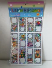 Big Holographic Happy Birthday Laser Sticker Tag Sheet Cake Bear Balloons