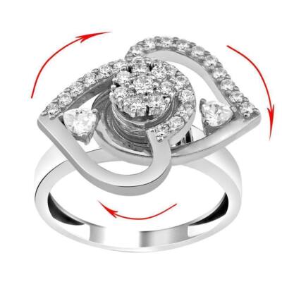Motion ring 2 Level Heart spinning Spinner Meditation 925 sterling silver ring