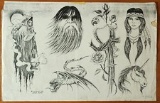 1984 VINTAGE Jack Rudy Traditional Tattoo Flash Sheet Tattooland Biker Fantasy