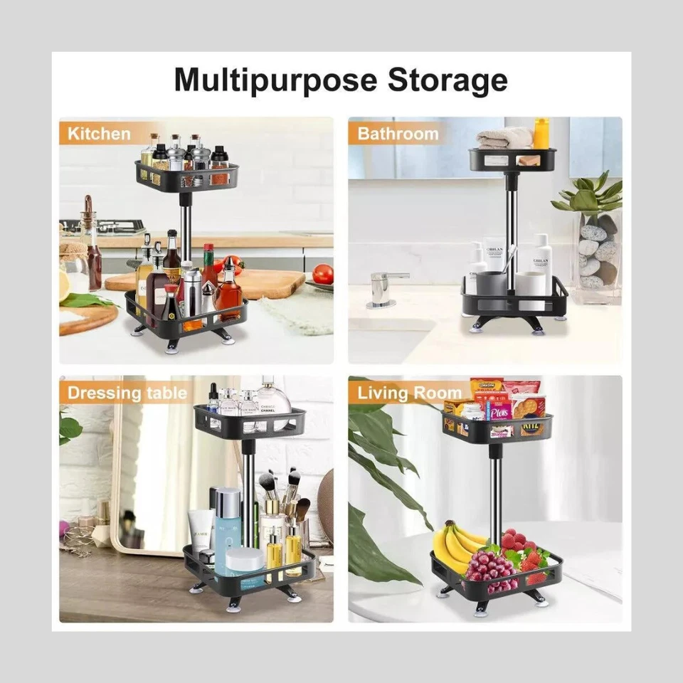 2 Tier Lazy Susan Turntable Rotating Spice Jar Rack 360 Kitchen Organiser Black - Image 2 of 4