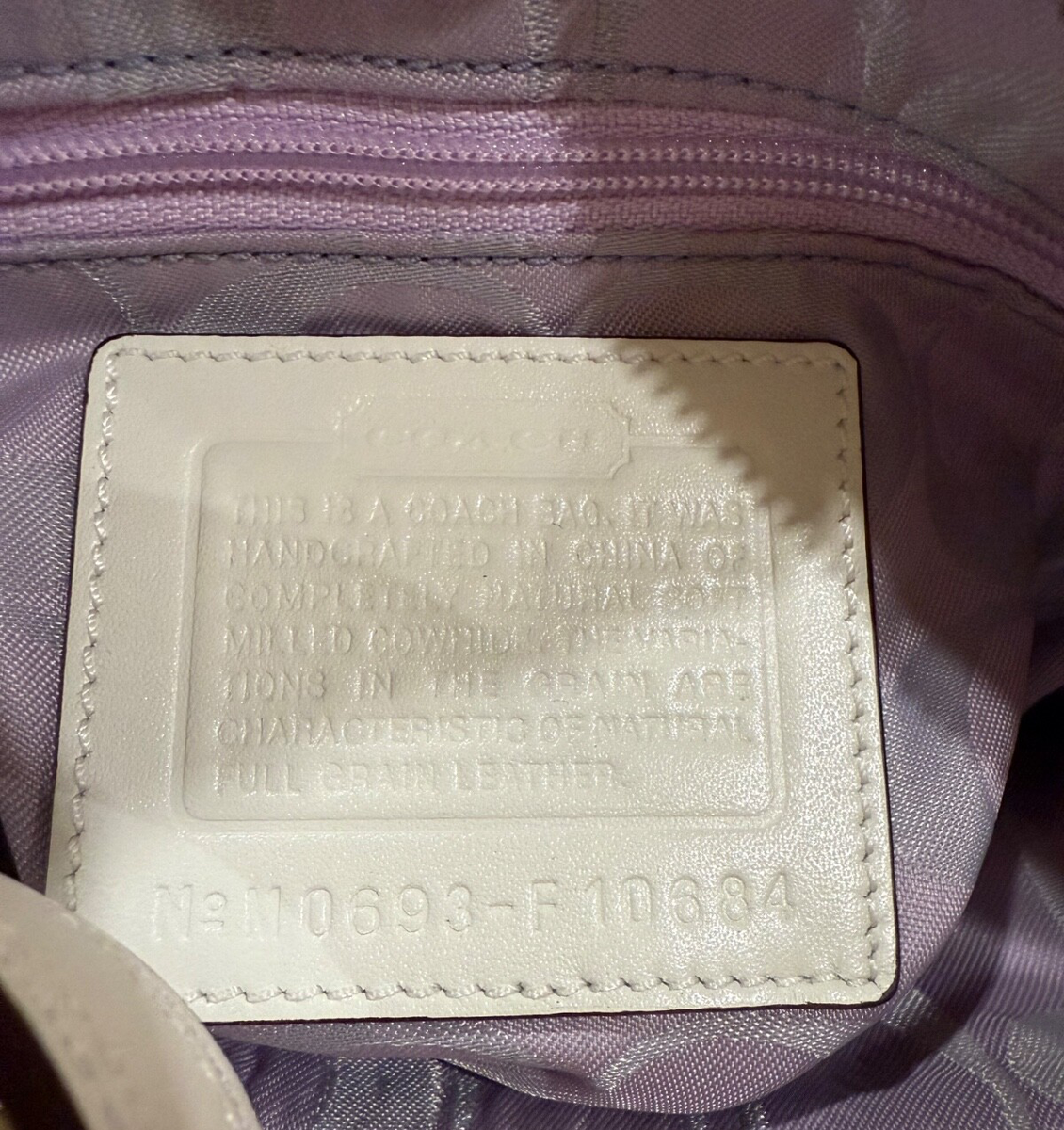 Coach Demi Baguette Bag Purple Pebble Leather White Strap