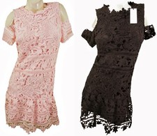 COLD SHOULDER KNEE LENGTH CUT-WORK LACE DRESS, JUSDEPOM, SIZE S/M OR M/L, LD412