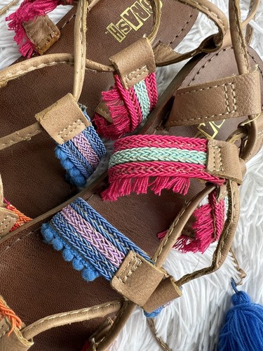 Multicolor Boho Gladiator Sandals Flats Sz 7.5 Festival Tassels Summer Travel - Picture 7 of 15