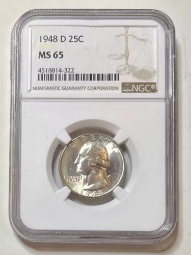 1948 D Washington Silver Quarter 25C NGC MS 65 NICE !!