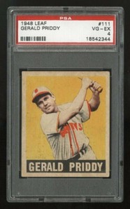 1948 LEAF GUM CO BASEBALL CARD #111 GERALD PRIDDY SOLID YELLOW BACKGROUND PSA 4 