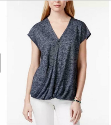 Rachel Roy Ladies Short Sleeve V-Neck Shirt( HEATHER NAVY,MEDIUM) NWT