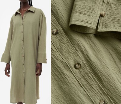 h and m khaki shirt dress Women's Dark khaki green Shoulder-pad T-shirt Dress